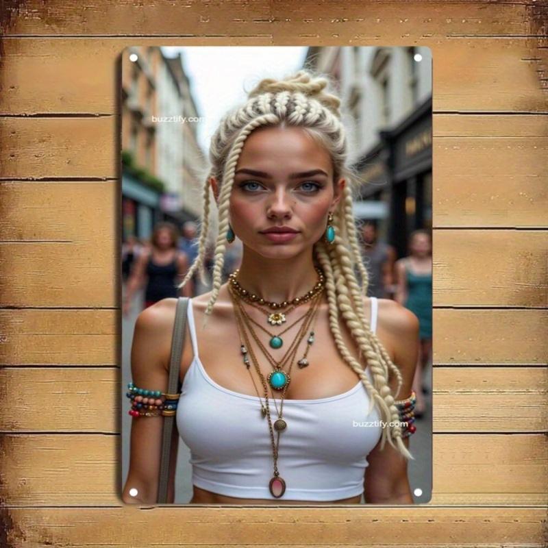 Vintage Metal Wall Art Sign Elegant Female Portrait Minimalist Decor Metal Wall Plaque