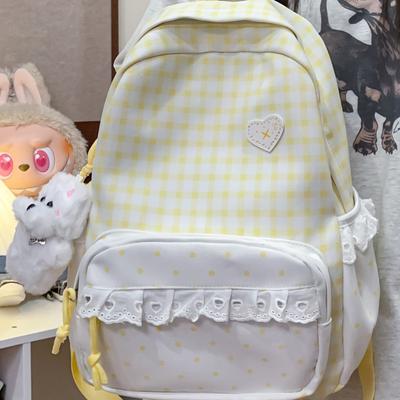 School Bag New Fresh Plaid Lace Backpack, Versatile for Daily Use, Large Capacity for Outings, Commuting, Student Backpack