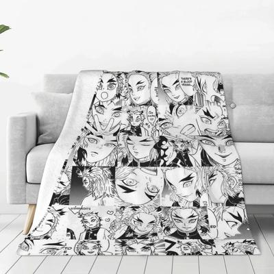 Demon Slayer Flanel Dekens Rengoku Aniki Collage Nieuwigheid Worpdeken voor Sofa Beddengoed Lounge Kleed Stuk