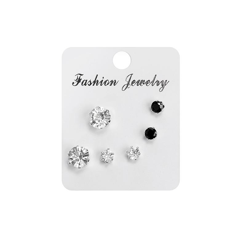 Простой геометрический набор серег с бриллиантами, 3 пары серег-пусет с черными и белыми бриллиантами, мелкие товары.