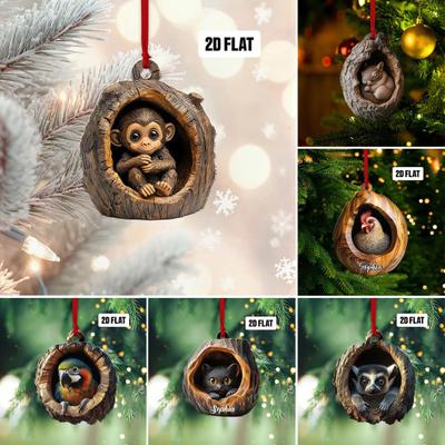 Decoração Pendente Oval de Acrílico Animal 2D Plano Animal da Floresta Pendente para Árvore de Natal