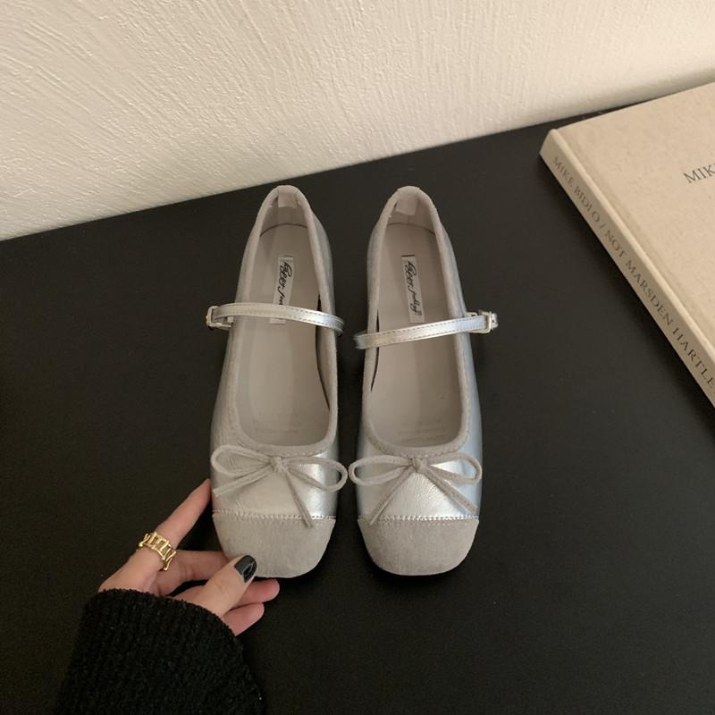 

Мода Bailamos 2025 Новые женские балетки Дамские повседневные туфли Мэри Джейн Мягкая подошва Уличные туфли для платья Круглый носок Туфли-балетки 40 серебряный