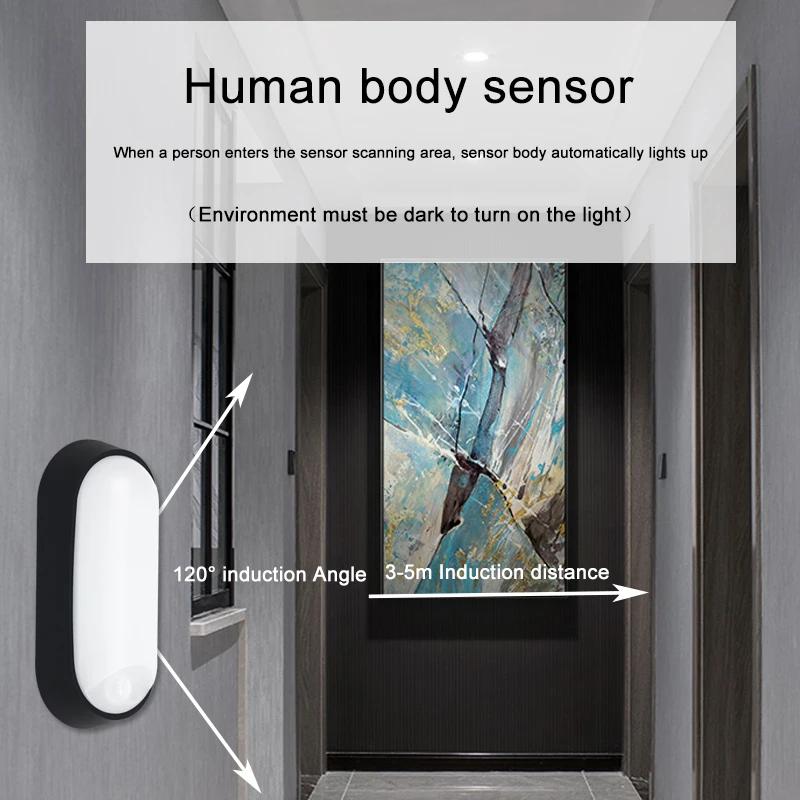 10W IP65 Modern Outdoor Waterproof Corridor Oval LED Bulkhead Lamp infrared pir Motion Sensor LED Wall Light