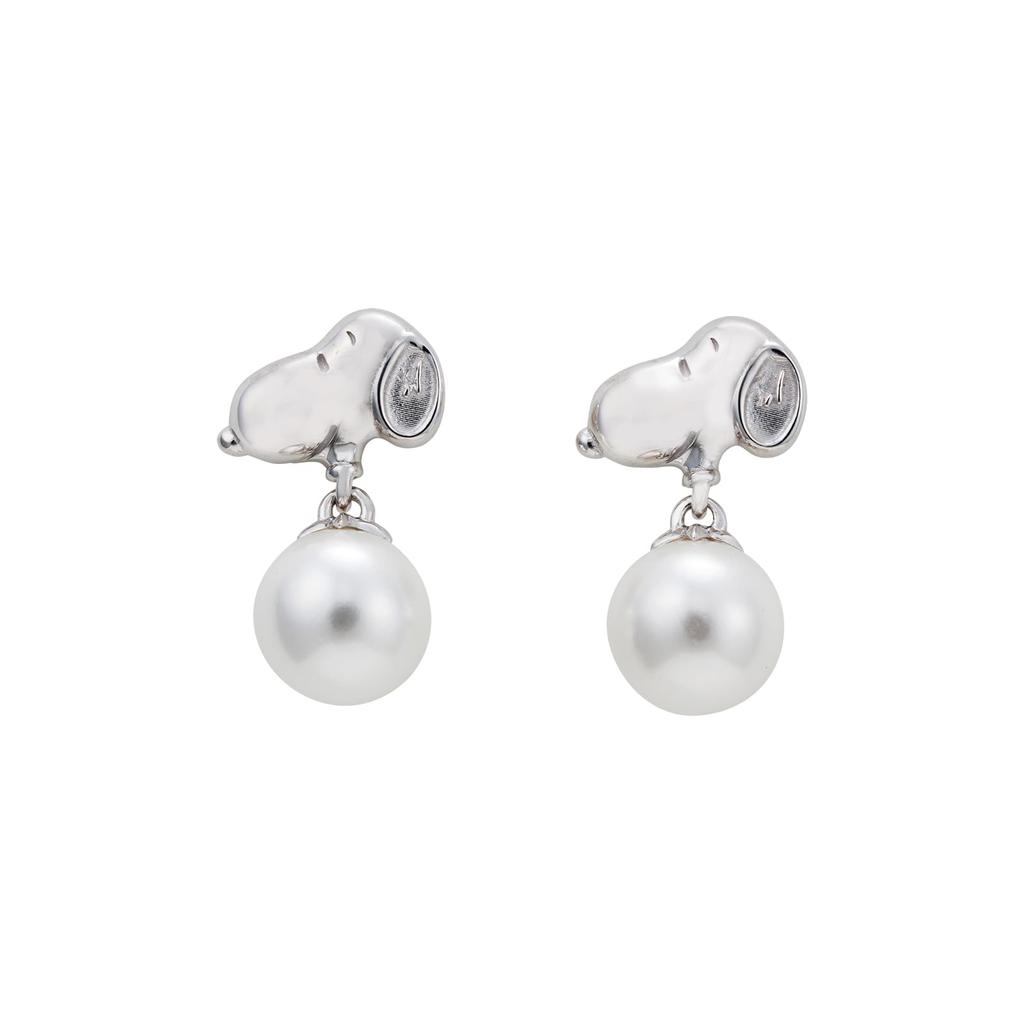 Snoopy PEANUTS Earrings 2 Both Ears Silver 925 P Pearl [White Clover] Pieces/for PNT-P005RD