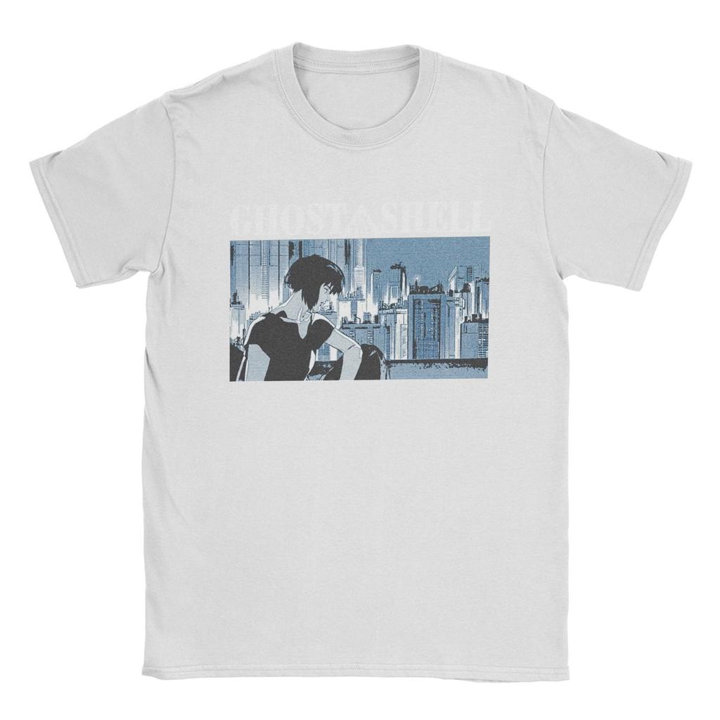 Men Ghost In The Shell T Shirts Anime Pure Cotton Clothes Casual Short Sleeve Round Neck Tee Shirt Plus Size T-Shirt