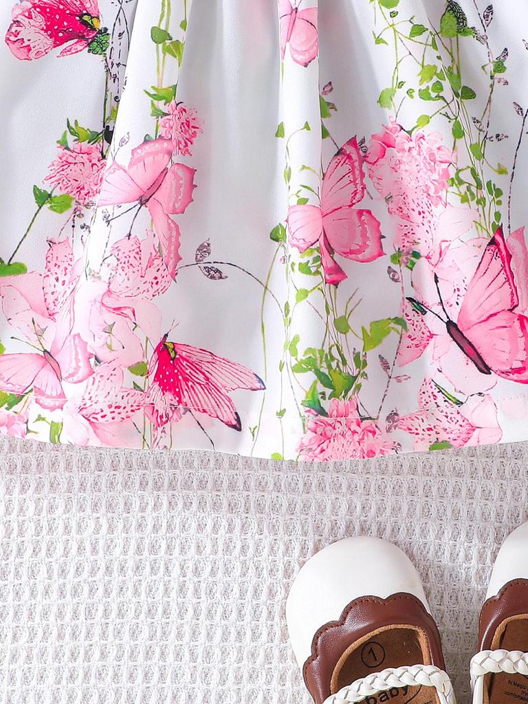 Infant Toddler Girl Floral Butterfly Dress, Ruffle Sleeve Bow Accent Dress, Casual Summer Outfit 6-36M