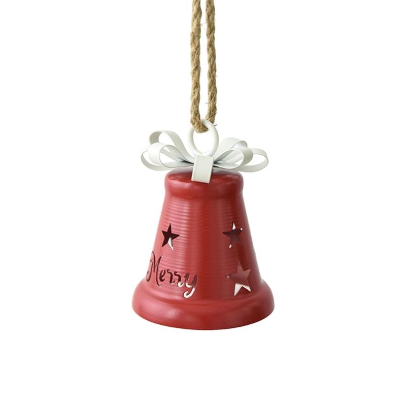 Holiday Bell Hanging Ornament for Christmas Tree and Entryway, Metal Display Piece with Top Accent and Rope Loop