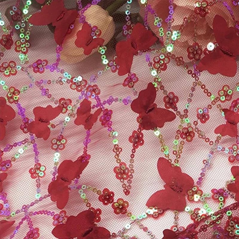 100X130Cm Bestickter 3D Schmetterling Mesh Spitzenstoff für für DIY Kinderbekleidung Damen Hochzeitskleid Bekleidung Nähstoff