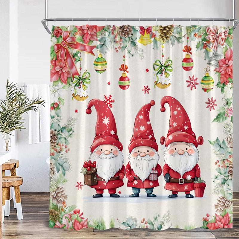 Cute Snowman Christmas Shower Curtains Santa Claus Xmas Tree Truck Winter Forest Scenery Home Bathroom Decor Bath Curtain Set
