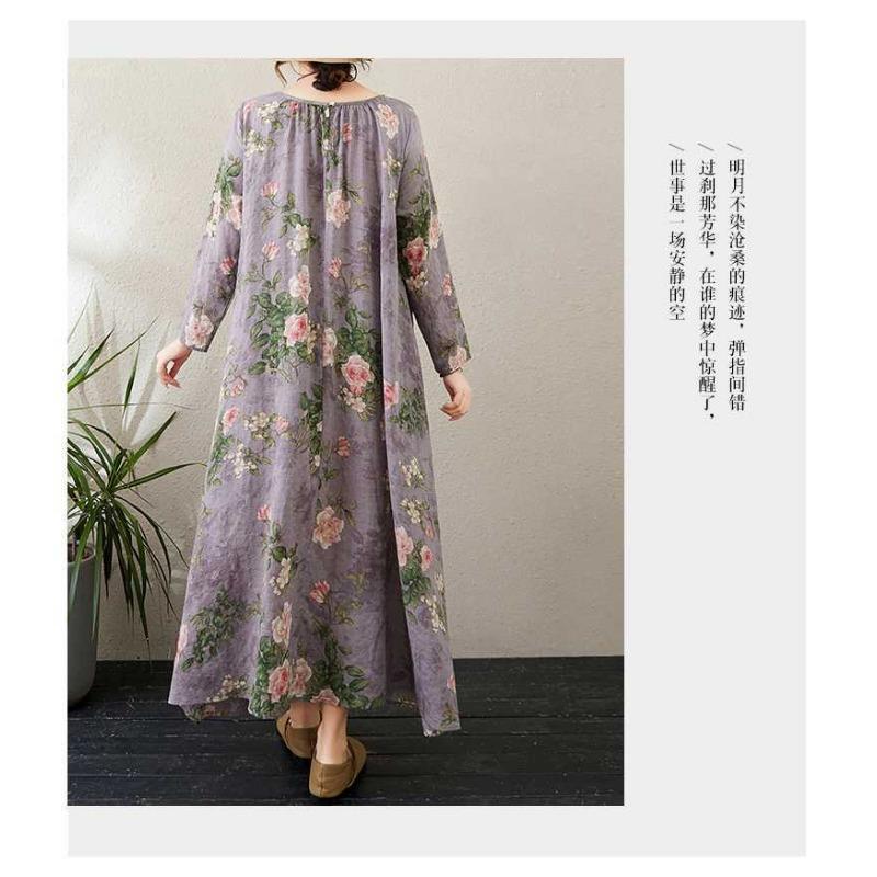 2025 Round Neck Minimalist Long Sleeve Extra Long Dress Resort Style
