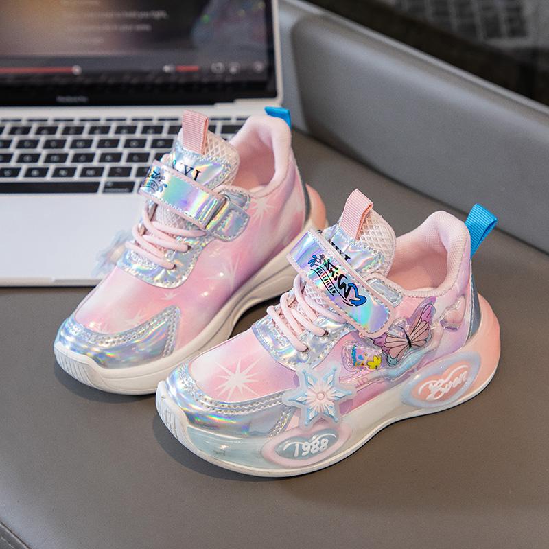 

Girls Sneakers Princess Style Non-slip Kids Running Shoes Thick Soft Sole 2025 Brand New Children Sport Shoes Colorful Butterfly 24 розовый
