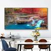 Landscape Natural Waterfall Canvas Painting Nature Red Tree Forest Posters And Prints Wall Art Pictures Home Decor No Frame