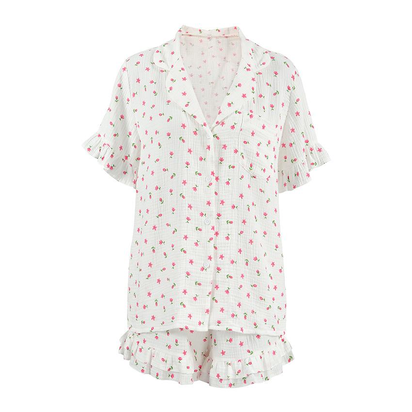 European and American pure cotton breathable and comfortable printing short-sleeved cotton and silk pajamas women's summer suit women's loungewear