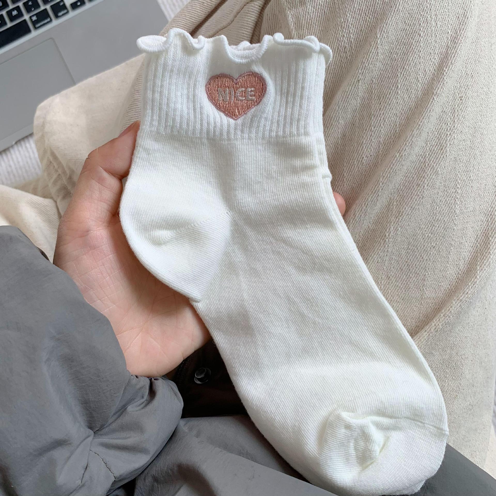 Uniform Versatile Daily Black Coarse Wool Knitted Couple White Medium Tube Socks Solid Color Stacking Socks Women