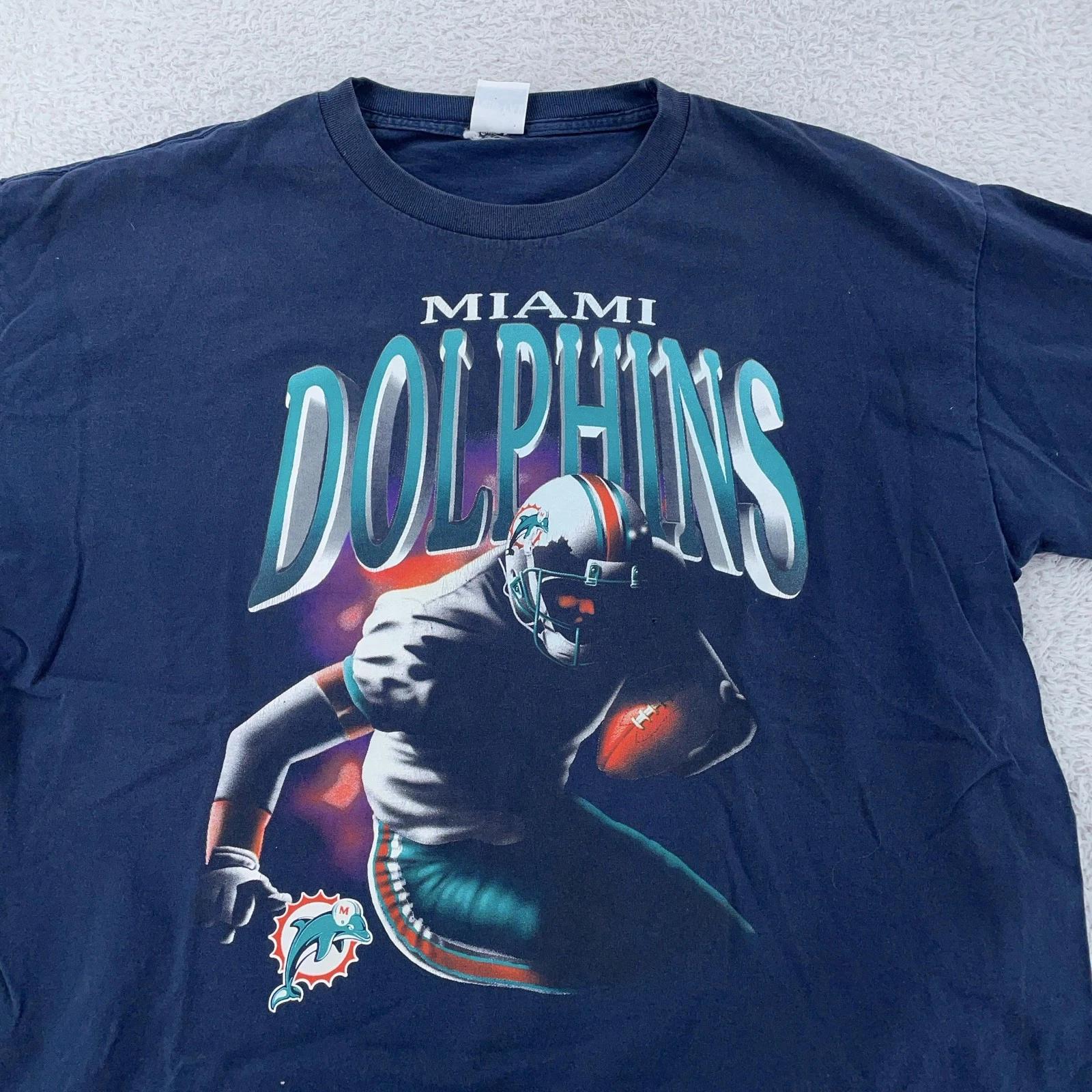 Vintage 90s Miami Dolphins T Shirt Mens 2XL Navy NFL Football Art Short Sleeve 4XL