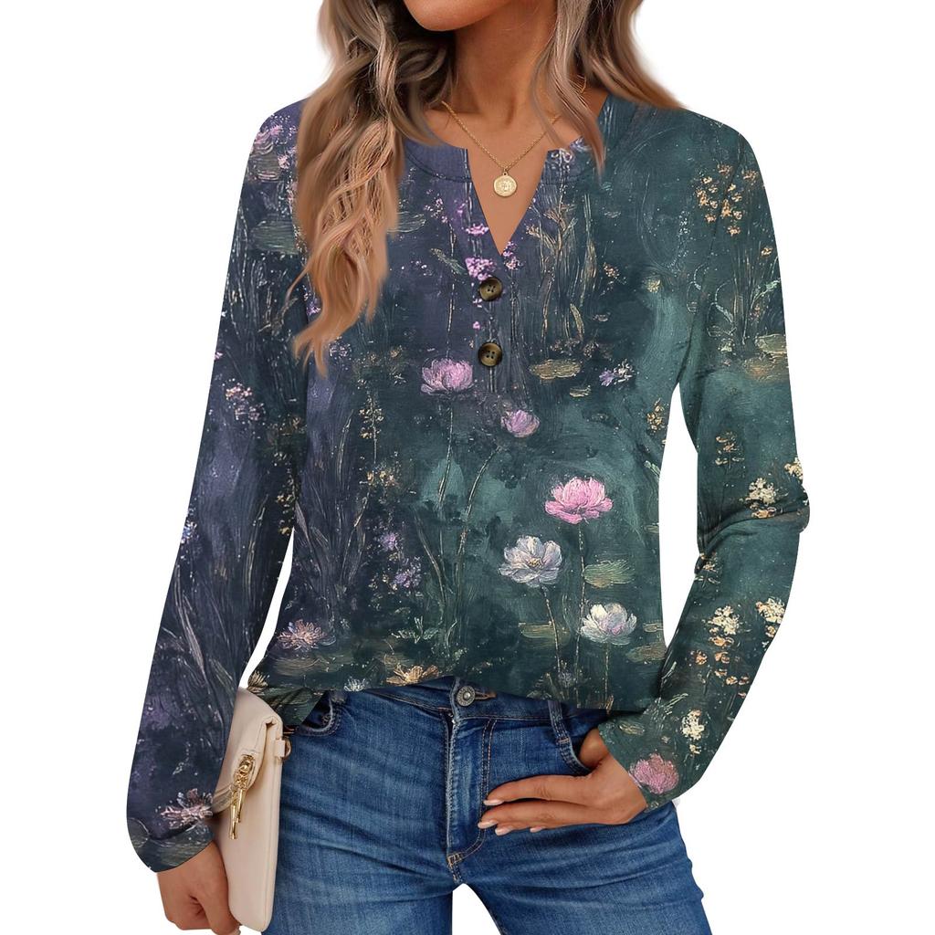 Women's Printed Long Sleeve Shirts Elegant Casual Tops Trendy Shirts Tops