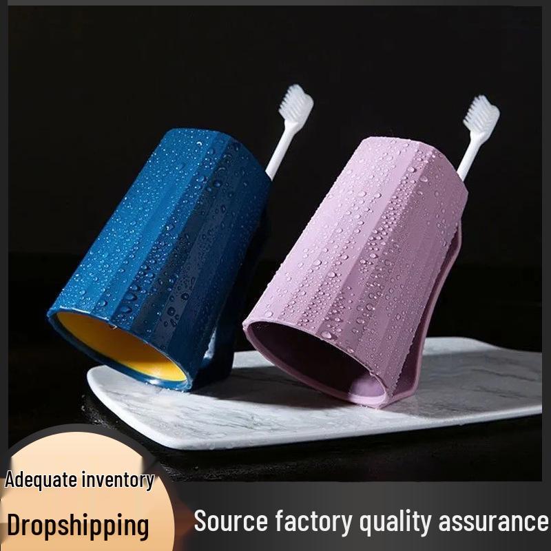 Dual-Color Toothbrush & Mouthwash Cup with Handle - Anti-Fall Design for Dorm or Couple Use