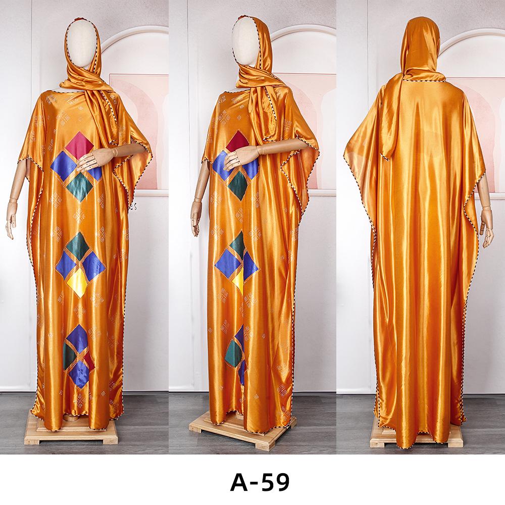 Plus Size Women's Muslim Robe with Headscarf - Middle East & Africa Style, Hot Drill Design.