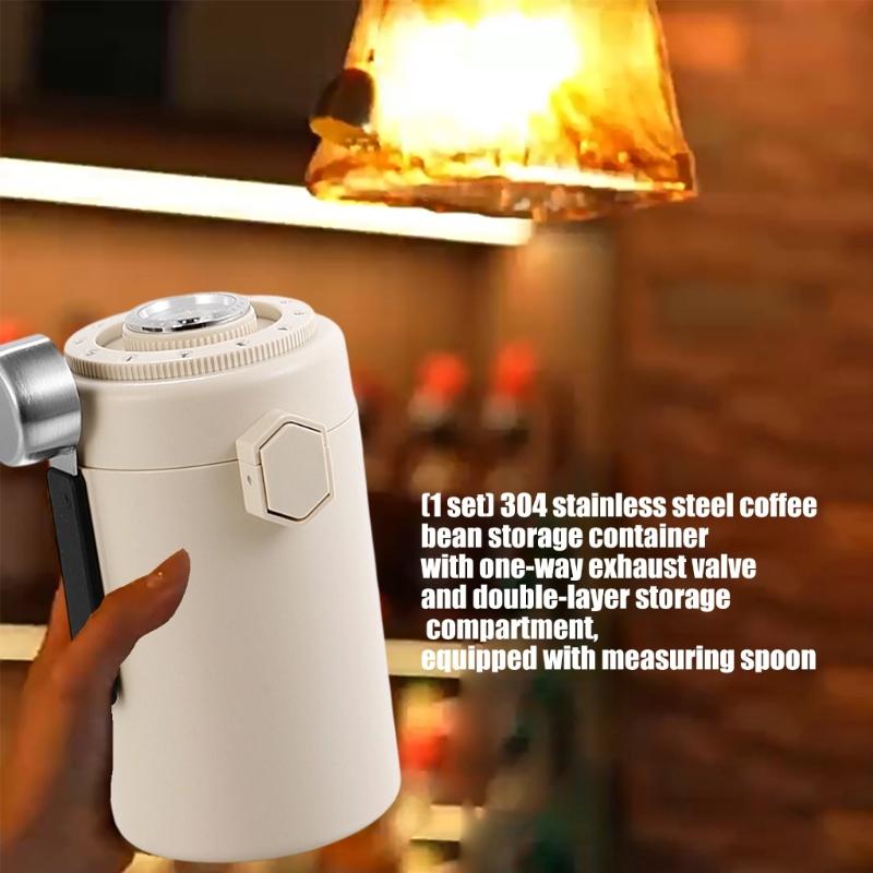 304 Stainless Steel Coffee Bean Storage Canister With Measuring Scooper Sealed Jar With Double Layer Insulation