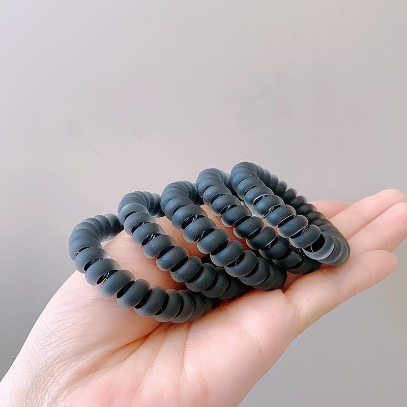 

5Pcs Black Frosted Silk Printed Telephone Wire Hair Ring Women Tie A Ponytail High Elasticity Rubber Band Simple Hair Accessory