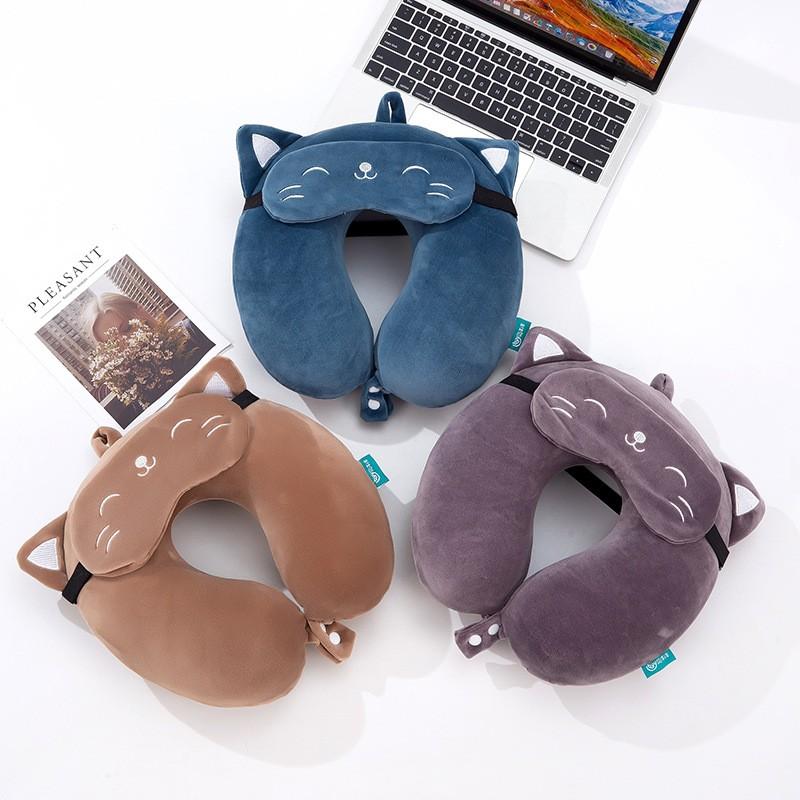 Cartoon-Nackenkissen mit Schlafmaske, Memory-Baumwolle, U-förmiges, weiches Reisekissen fürs Auto, Flugzeug, Büro, bequeme Schlaf-Kopfstütze