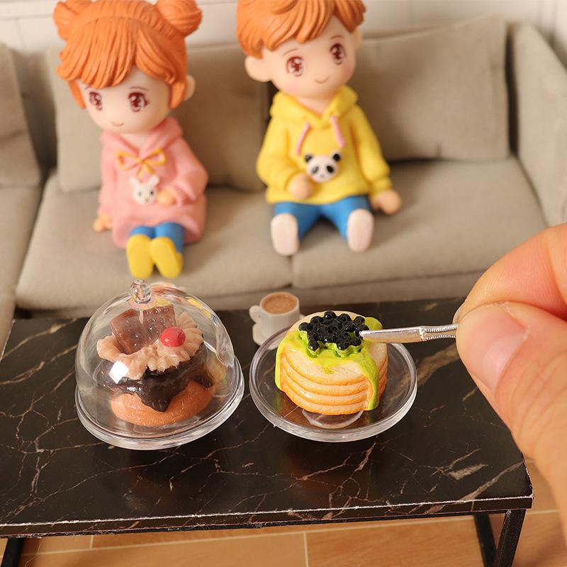 1/12 Dollhouse Simulation Coffee Cake Dessert Set Mini Kitchen Tray Tableware Accessories For Dolls House Decoration Kids Toys