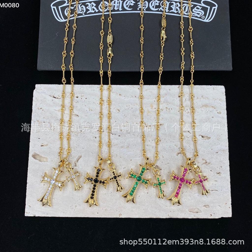 Double Cross Diamond Croissant Necklace: Versatile Retro Jewelry for Couples