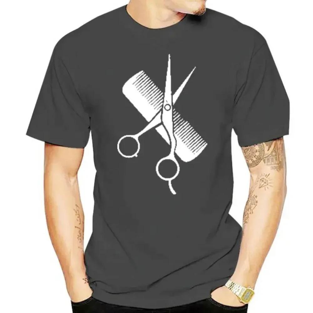 RAEEK Hip-Hop Simple Splicing Tee Tops Shirt Short Sleeve Men Gift Hairdresser Stylist Scissors Comb O-Neck T Shirts