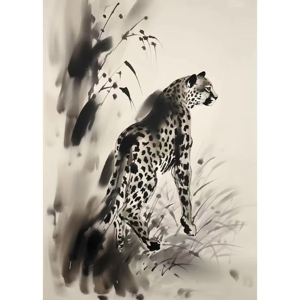 Chinesische Tuschezeichnung Retro Tiere Vintage Poster Tiger Panda Drache Nashorn Retro Leinwand Wandkunst Wohnzimmer Heimdekoration