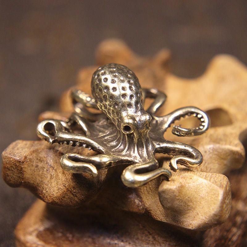 Solid Pure Brass Office Desktop Small Ornament Octopus Bronze Tea Pet Jewelry Handicraft Gift Hand Play Piece