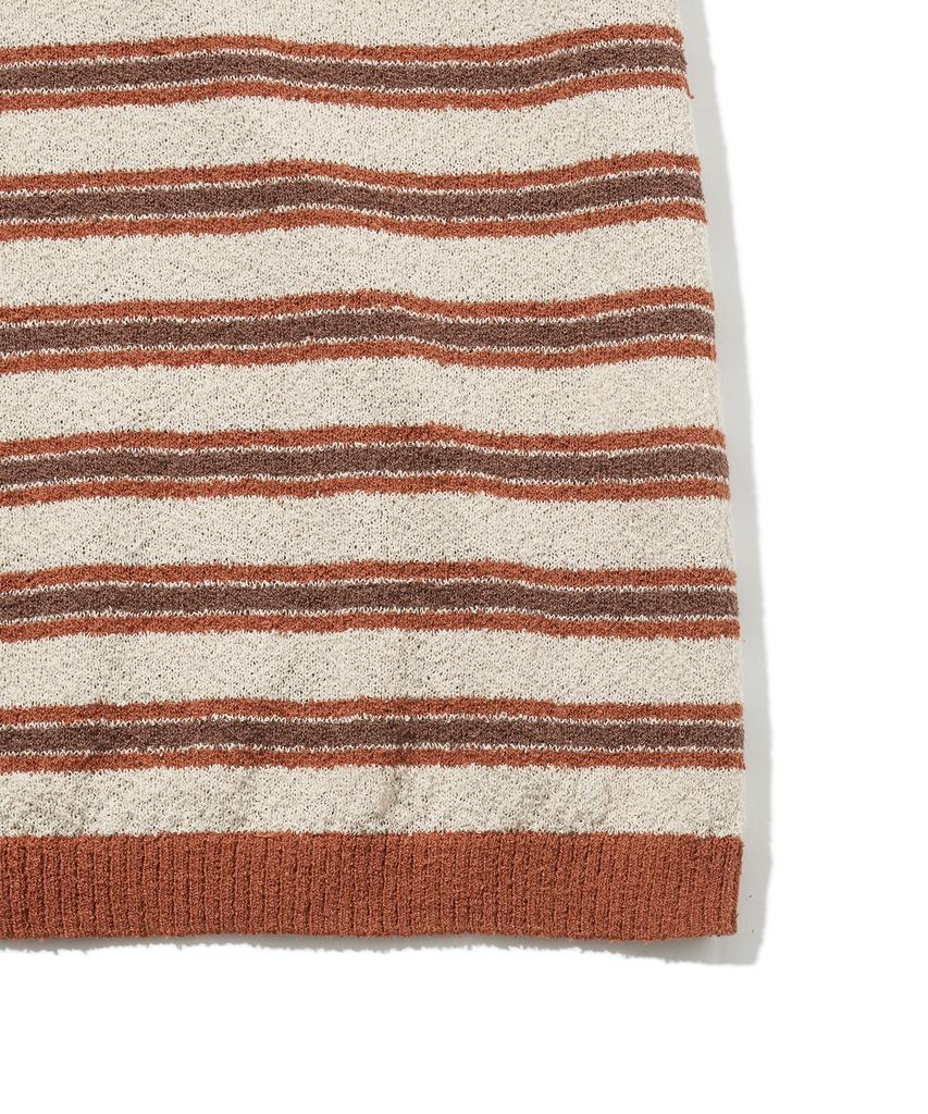 PHYSICAL DEPARTMENT Striped Short Sleeve Collared Knit_Orange