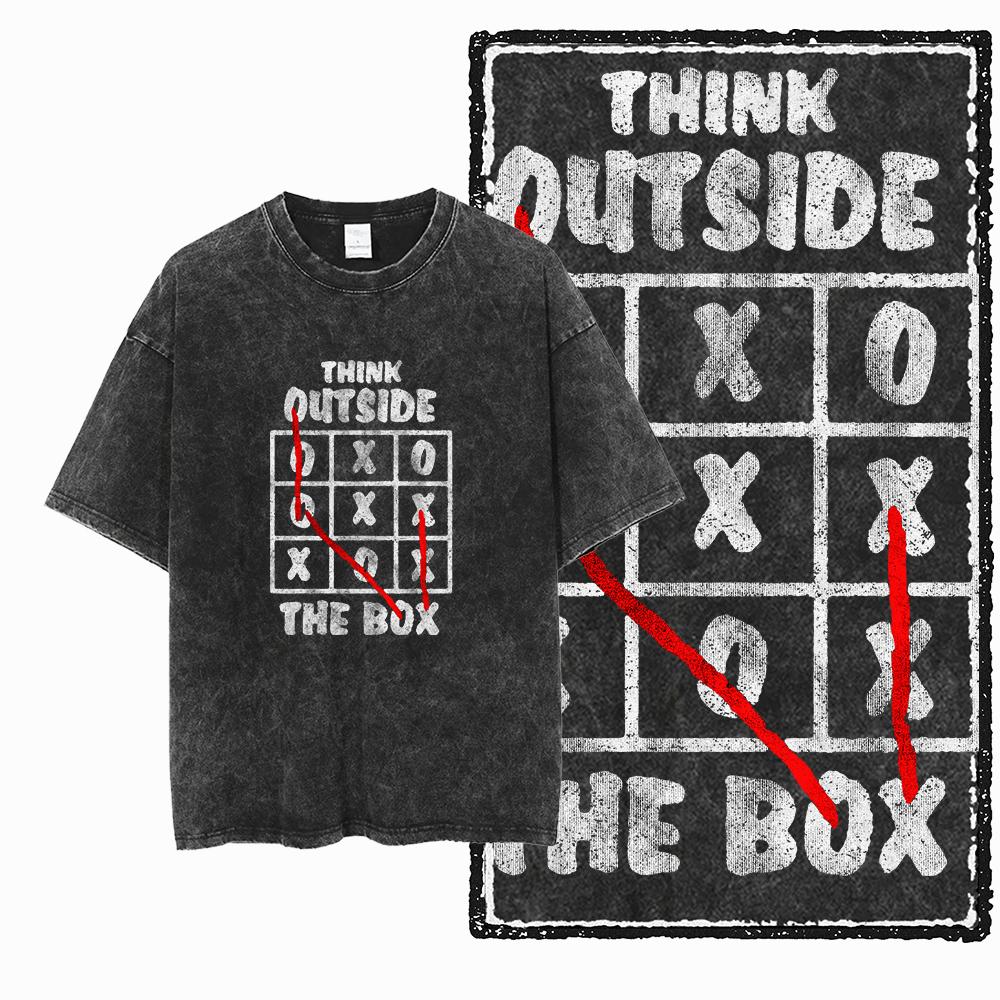 ZB THINK OUT OF THE BOX Printed Cotton Acid Washed Graphic Unisex T Shirt Cool Streetwear Men Tshirts Big Size Tee for men