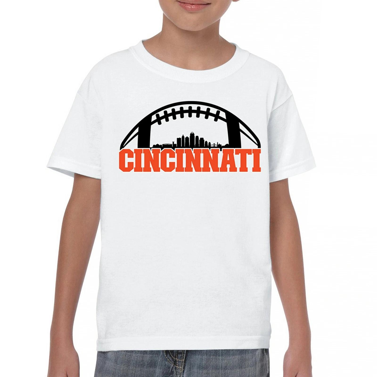 Cincinnati Skyline Football Youth kids boys T-Shirt Bleed Orange and Black Game Day Kids 150