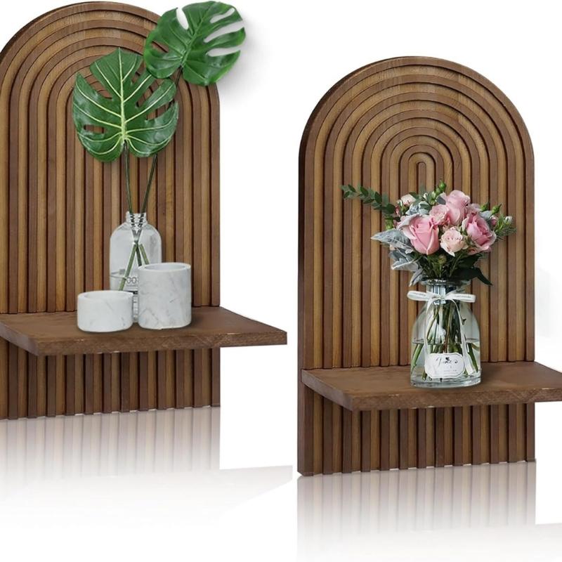 Pack Of 2 Wood Wall Shelves Rainbow Bookshelf for Living Room and Bedroom Decoration Easy Install Plant Storage Rack