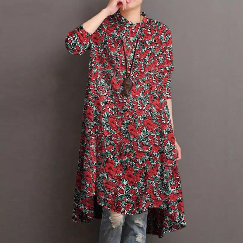 

2022 Women s Muslim Long Sleeve Round Neck A-line Printed Top Dress Large червоний