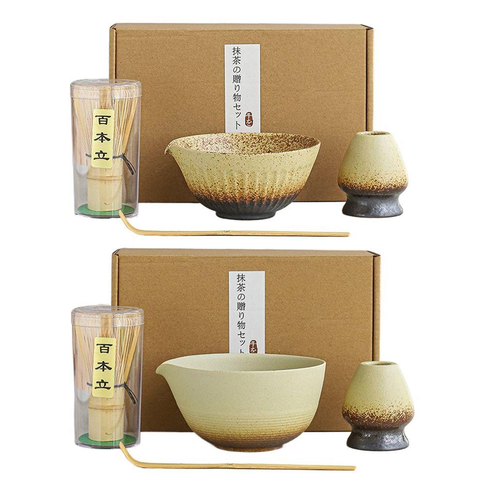 4PCS Stirring Bamboo Ceramic Japanese Matcha Tea Set Reusable Safe Matcha Stirring Brush Food Grade Matcha Whisk