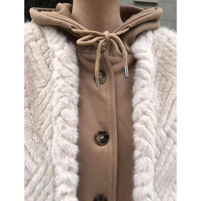 Damski płaszcz ze sztucznego futra jagnięcego i skóry - Jesień/Zima Długi styl