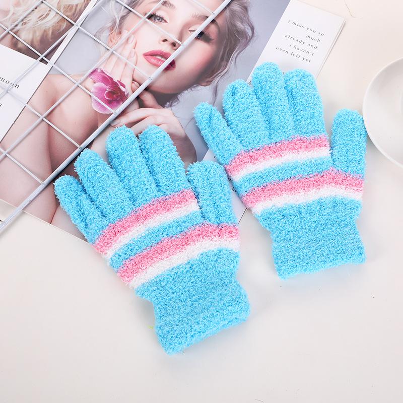 Warme verdickte gestreifte Strick-Damenfünffinger-Halbkanten-Samt-Frostschutz- und Kälteschutz-Outdoor-Handschuhe für Herbst und Winter