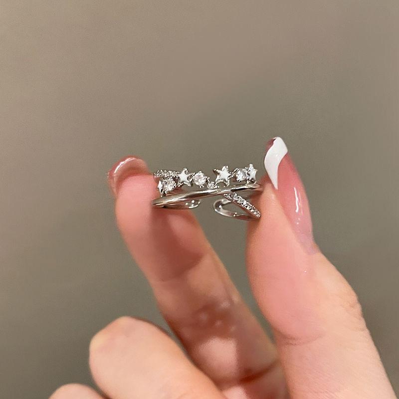 

2pcs Y2K Shiny Star Opened Rings For Women Star Zircon Stainless Steel Ring Fashion Party Zircon Accessories resizable