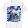 Galaxy Cat Riding Shark Space Graphic Print Mens Casual Cotton Tshirt