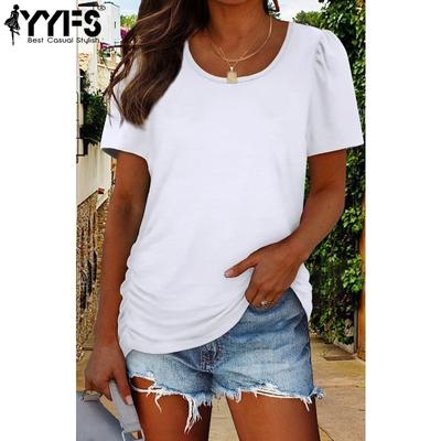 Women's Fashion Casual Summer Spring Solid Color Print Short Sleeve O-Neck Blouses & Shirts