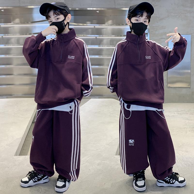 Boys' Autumn 2025 Sports Sweatshirt Set - Long Sleeve, Two-Piece, Stylish & Comfortable