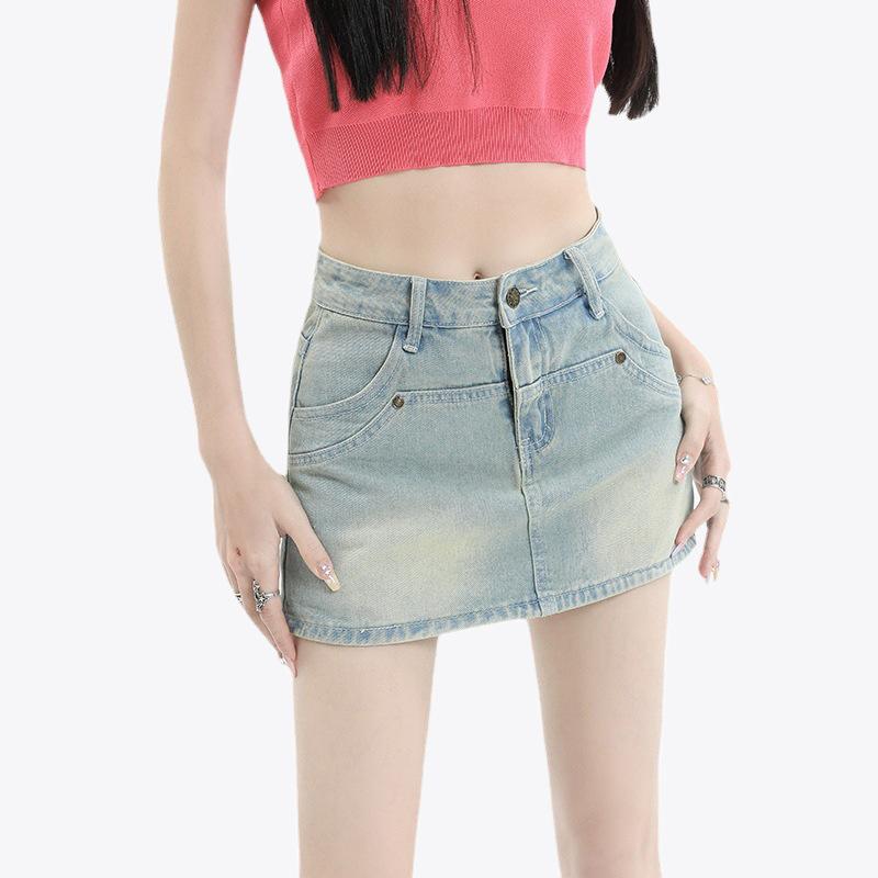 Einzigartiger Charme Helle Farbe Bustier Rock Unterrock Hose A-Linie Hohe Taille Hundert Paket Hüfte Kurzer Rock Damen Sommer Mode Denim Kurzer Rock