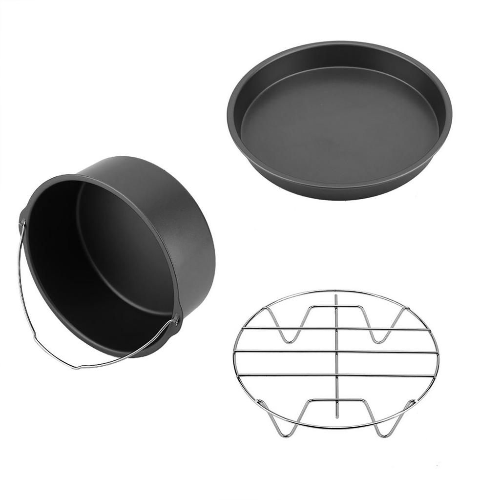 8  3 In 1 Multifunctional   Fryer Accessories Set Bread Shelf Cake Barrel Pizza Pan(Black)