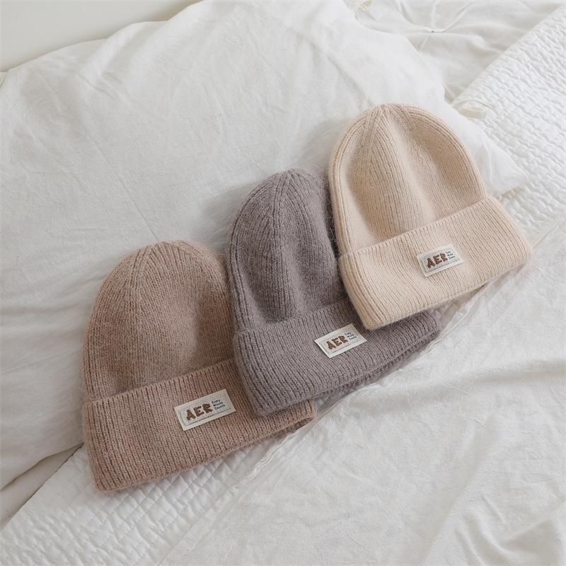 Korean Version of Rabbit Containing Wool Hat with Thickened Autumn and Winter Face Small Ear Protection Couple Versatile Pullover Hat Knit Hat