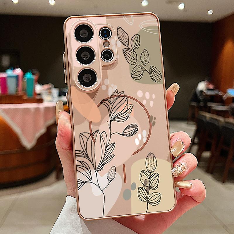 Magnetic Phone Case For Samsung Galaxy S25 S26 Ultra Edge S24 S23 FE A17 A56 A37 A16 A55 A15 A36 A35 A54 5G Cartoon Floral Cover