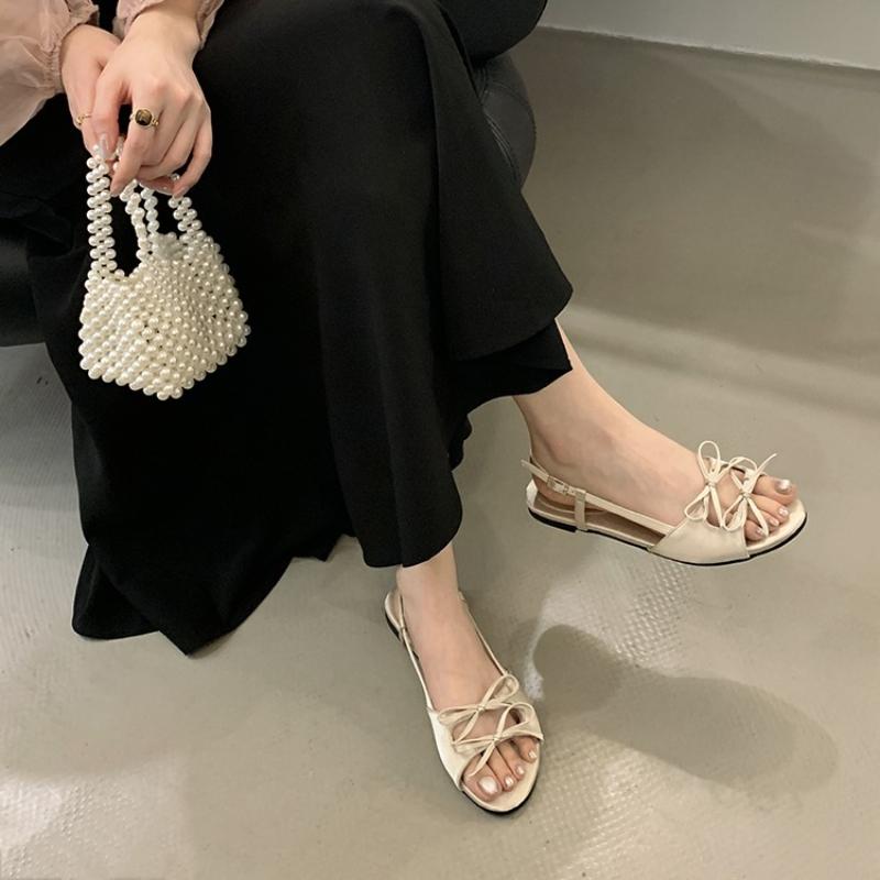 Fashion Designer Summer Flats Sandals Bow Women Shoes 2025 Designer Buckle Slippers Shallow Casual Shoes Fad Slingback Sandalias Mujer