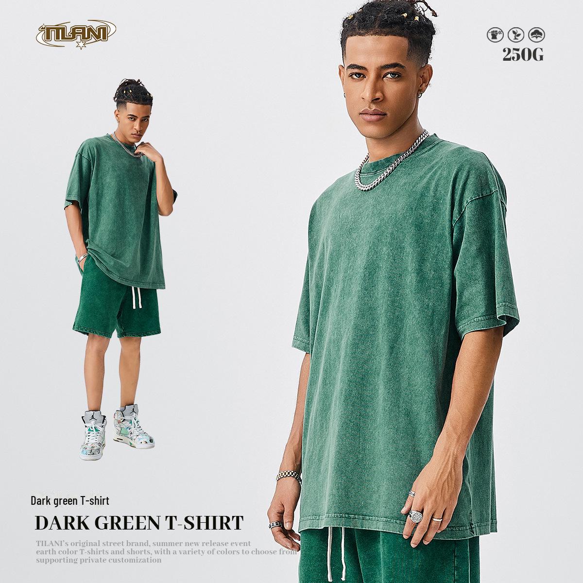 

TILANI Мужской модный повседневный летний комплект из двух предметов с короткими рукавами M темно-зеленого