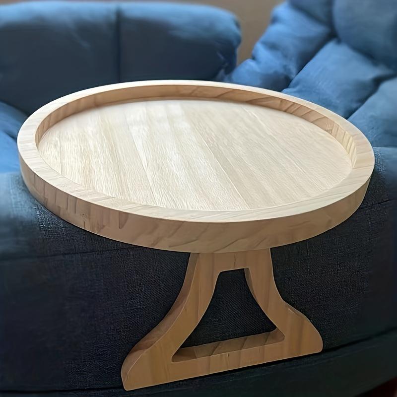 

1pc Foldable Sofa Armrest Tray Wooden Round Plate Snack Table, Clip-on Sofa Side Table, Portable Small Spaces Side Table