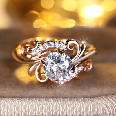 Luxury Rose Gold Color Wedding Rings for Women Round Zircon Engagement Ring Jewelry Gift